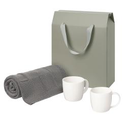 Подарочный набор Dafna, Cella, серый в коробке-пакете (две фарфоровых кружки, плед)