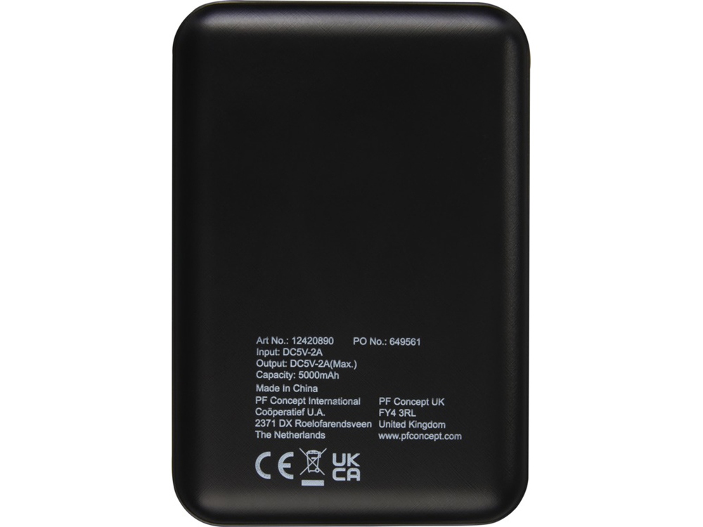 Gleam Ультратонкое портативное зарядное устройство с подсветкой емкостью 5000 мАч, черный