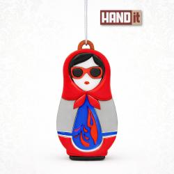 Ёлочная игрушка Матрёшка с узорами (красный с синим)