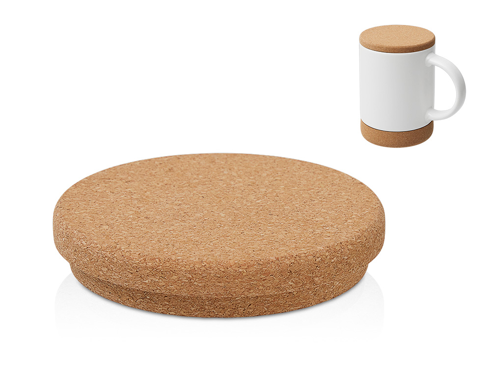 Кружка 450 мл с пробковым дном с крышкой Корк & Бон, белый