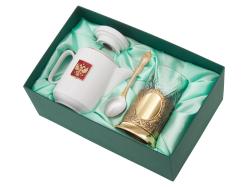 Чайный набор с подстаканником и фарфоровым чайником ЭГОИСТ-Л, золотистый/белый Чайный набор с подстаканником и фарфоровым чайником ЭГОИСТ-Л, золотистый/белый