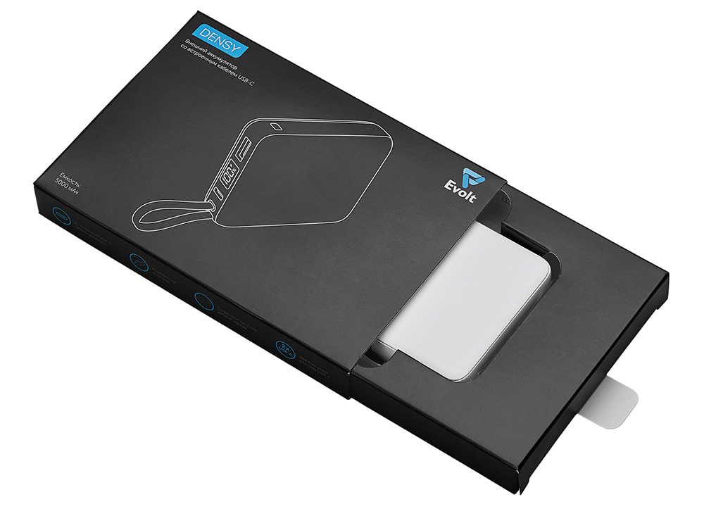 Внешний аккумулятор со встроенным кабелем USB-C Дэнси, 5000 мАч, белый