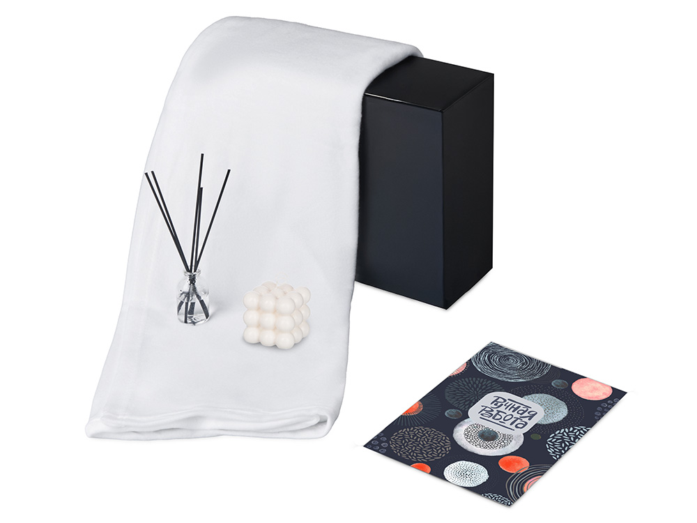 Подарочный набор с пледом, свечой и диффузором, белый