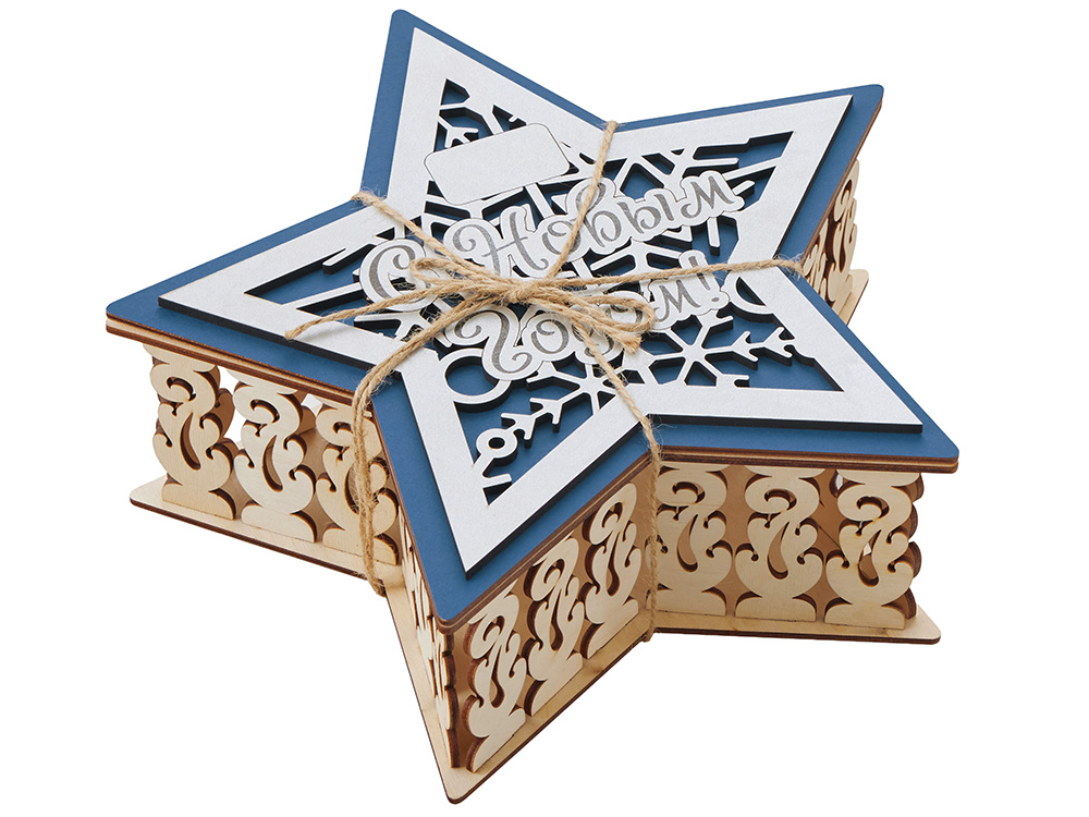 Шкатулка из фанеры в виде звезды Asteris, сине-серебристый
