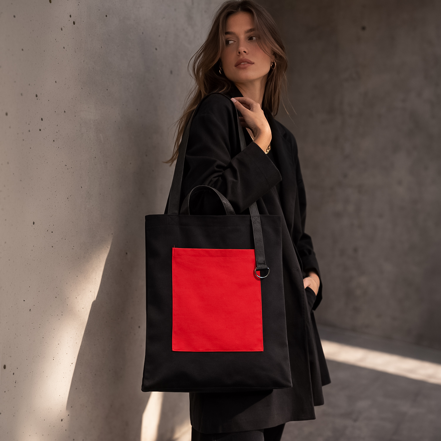 Шоппер Superbag Big Pocket, с карманом на молнии (черный с красным)