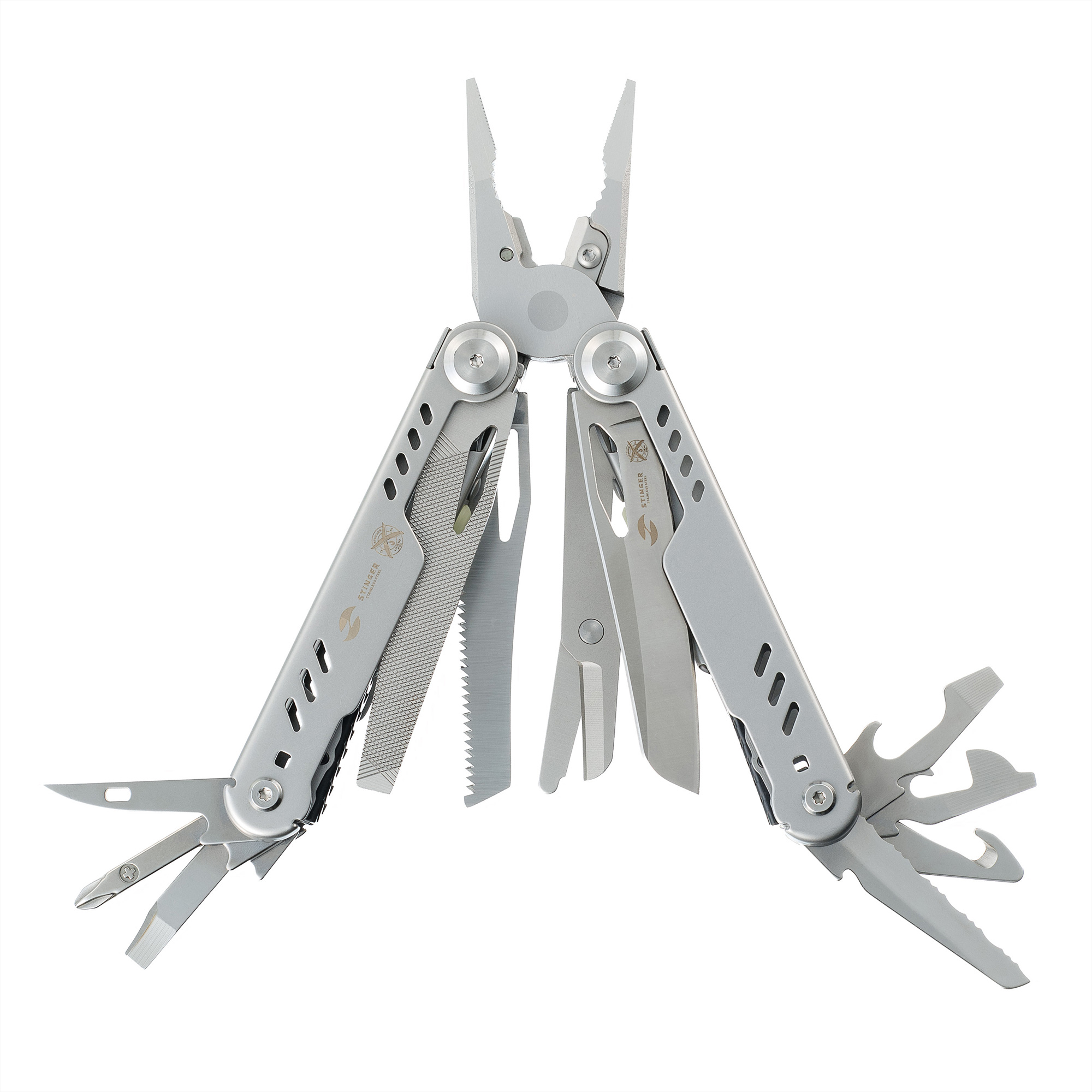 Мультитул Stinger, 110 х 27 мм, 21 функция, сталь, серебристый, в картонной коробке, в комплекте нейлоновый чехол