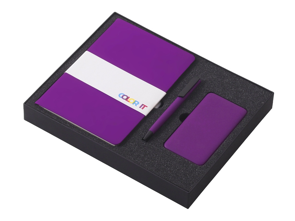 Подарочный набор c блокнотом С1, ручкой и повербанком 5000 mAh, фиолетовый