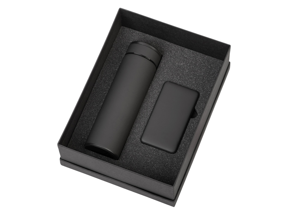 Подарочный набор с термосом и повербанком С1, черный Подарочный набор с термосом и повербанком С1, черный