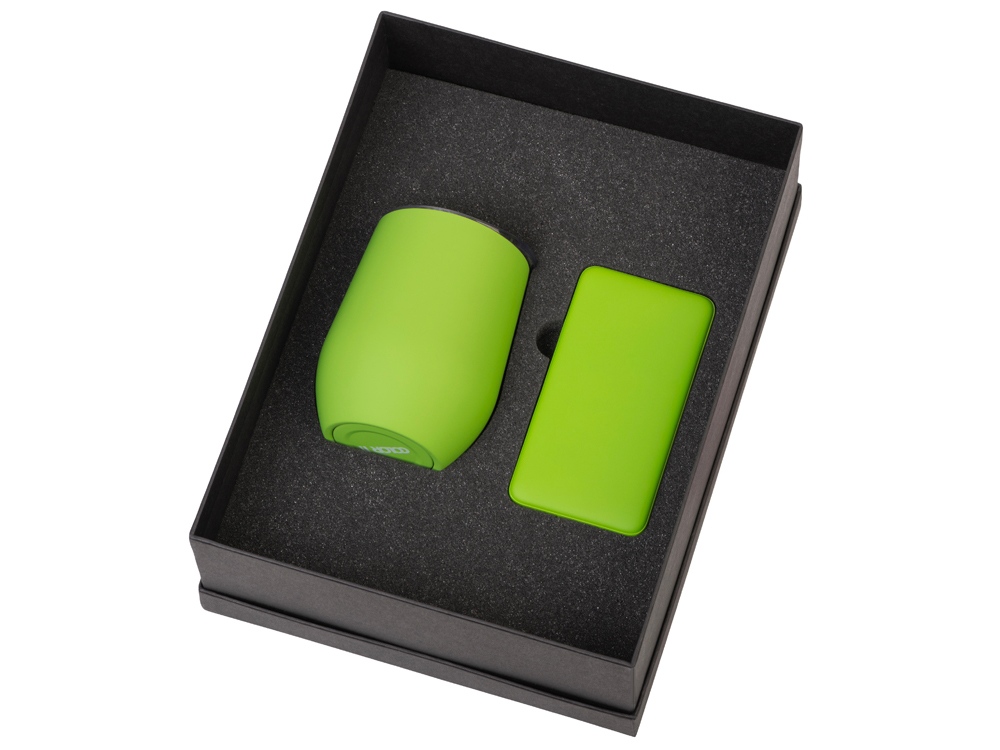 Подарочный набор с термокружкой и повербанком С2, 10000 mAh, зеленое яблоко