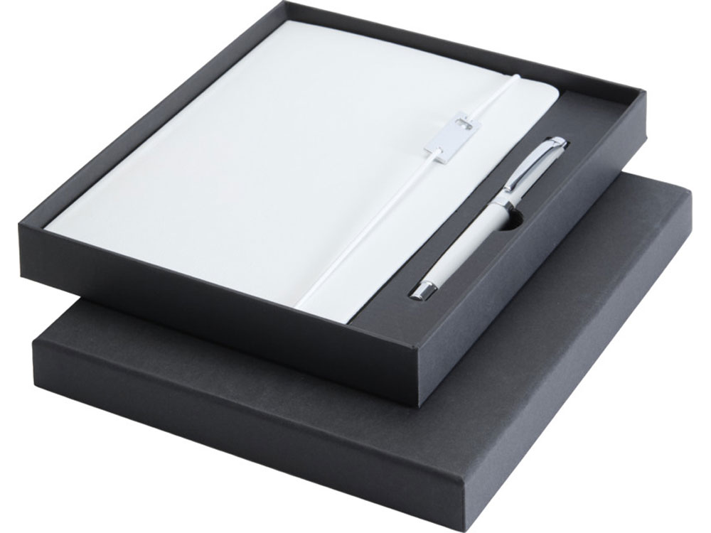 Набор Legato Elegance из блокнота формата А5 в твердой обложке и ручки-роллера, белый/белый