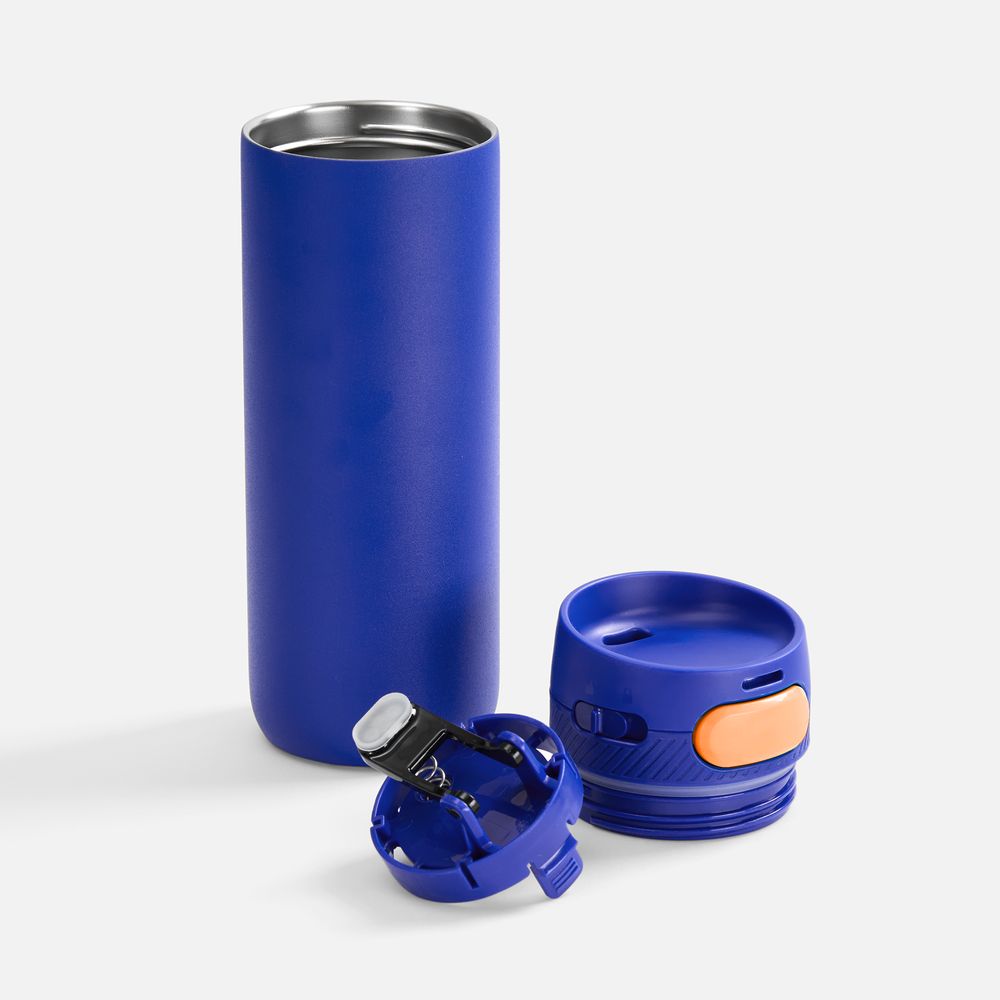 Термостакан X1 с цветной кнопкой, синий с оранжевым