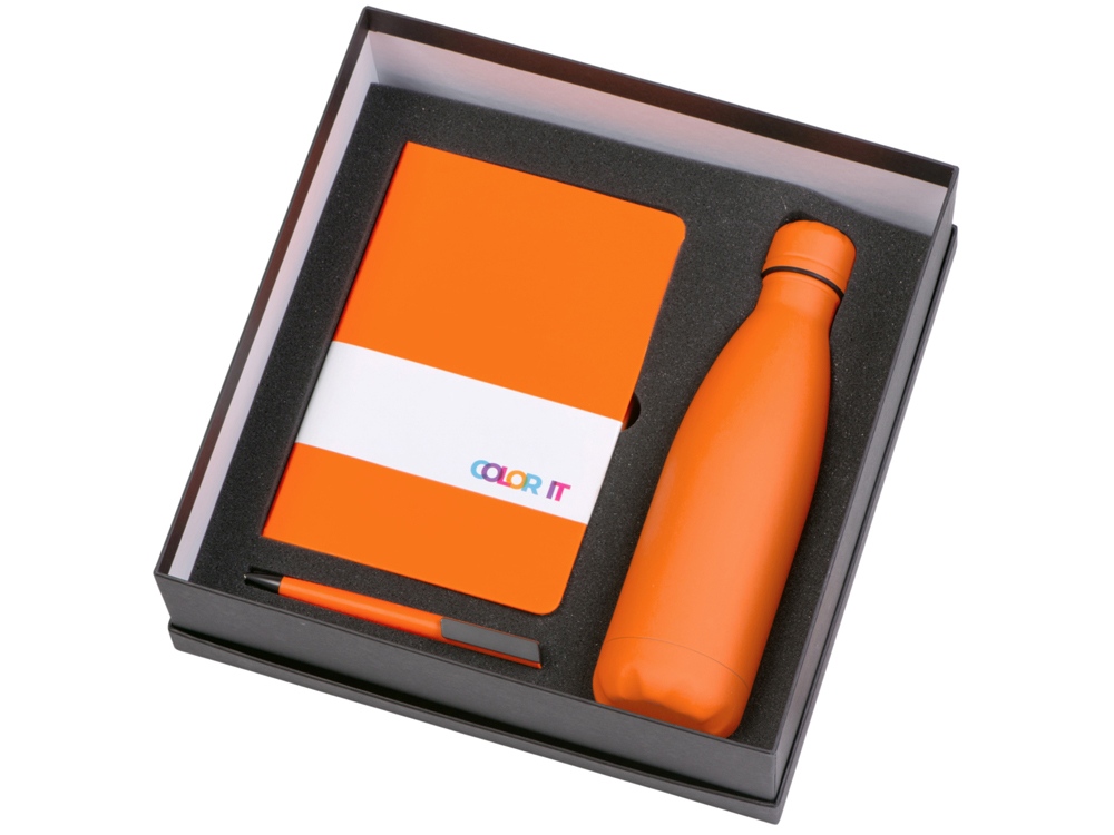 Подарочный набор c блокнотом C3, ручкой и термобутылкой, оранжевый