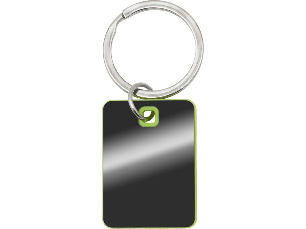 Металлический брелок с пластиковой цветной вставкой SteelPop Rct, серебристый с зеленым яблоком