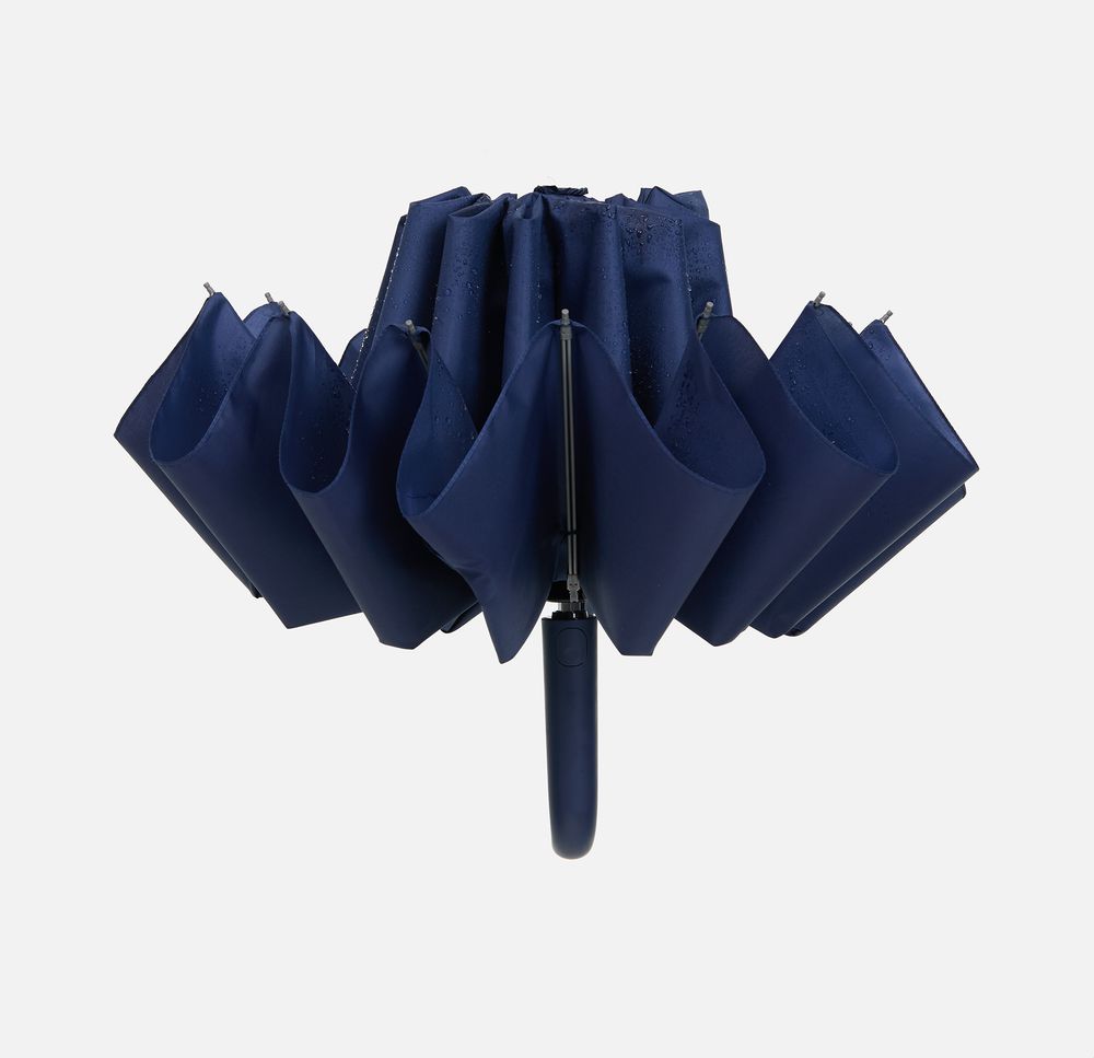 Зонт обратного сложения inLoop с ручкой-карабином, темно-синий