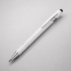 Ручка металлическая soft-touch шариковая со стилусом Sway, белый/серебристый Ручка металлическая soft-touch шариковая со стилусом Sway, белый/серебристый