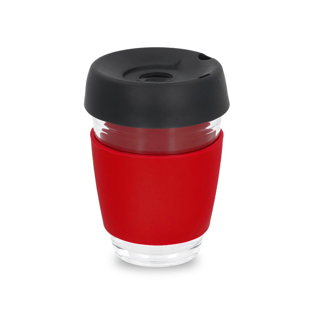 Стакан стеклянный с манжетой и крышкой Anderson, красный