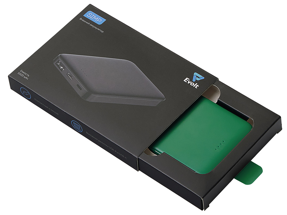 Внешний аккумулятор Simp, 5000 мАч, зеленый