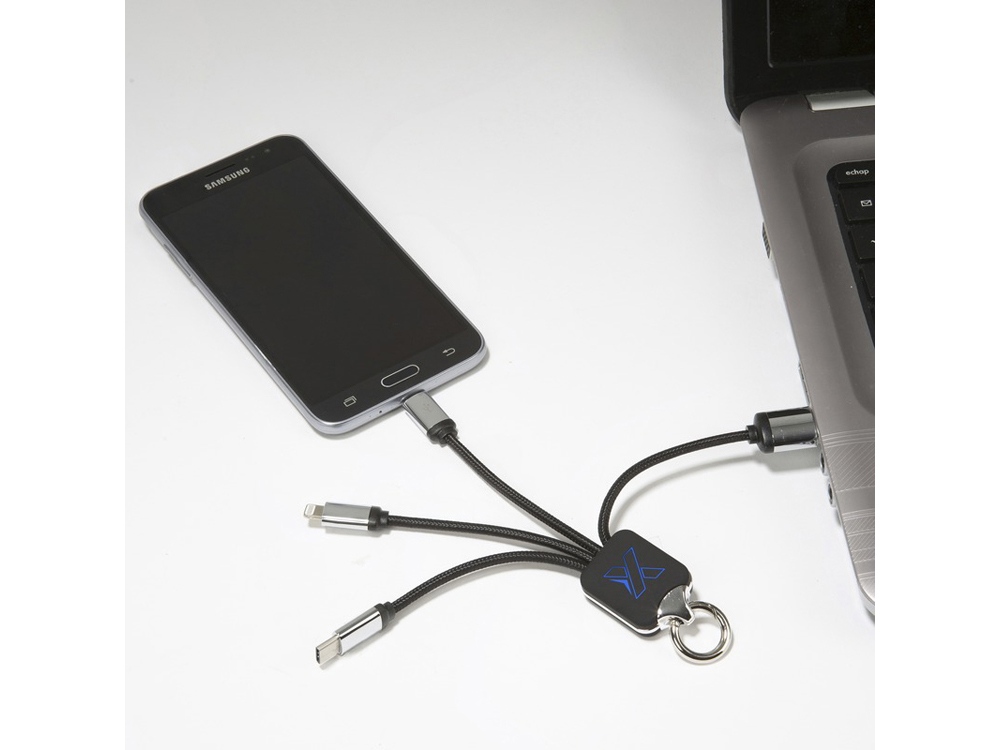 Кабель 3-в-1 SCX.design C15 с брелоком и подсветкой, черный