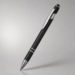 Ручка металлическая soft-touch шариковая со стилусом Sway, черный/серебристый Ручка металлическая soft-touch шариковая со стилусом Sway, черный/серебристый