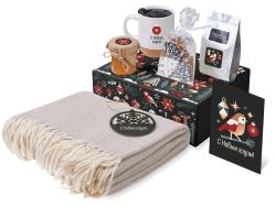 Подарочный набор c пледом, кружкой и вареньем, белый Подарочный набор c пледом, кружкой и вареньем, белый