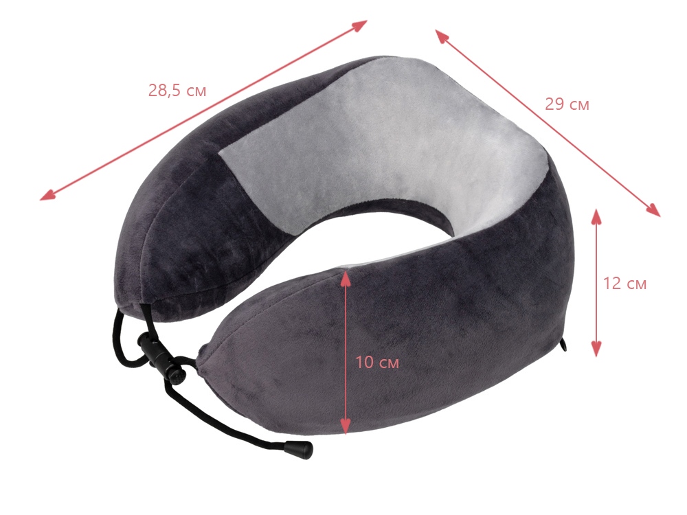 Подушка TORBER, дорожная, с эффектом памяти, тёмно-серая, полиэстер+спандекс, 26 х 27 х 10 см