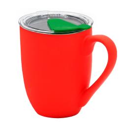 Кружка с крышкой Velvet Duo, софт-тач, красная/зелёная