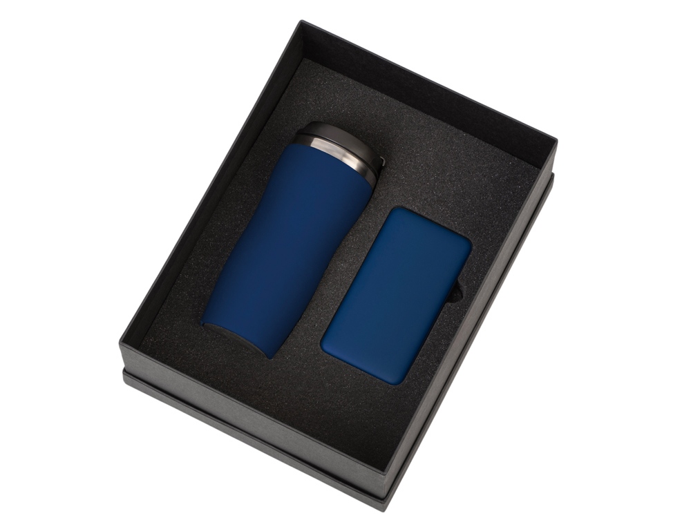 Подарочный набор c термокружкой С1 и повербанком С2, темно-синий