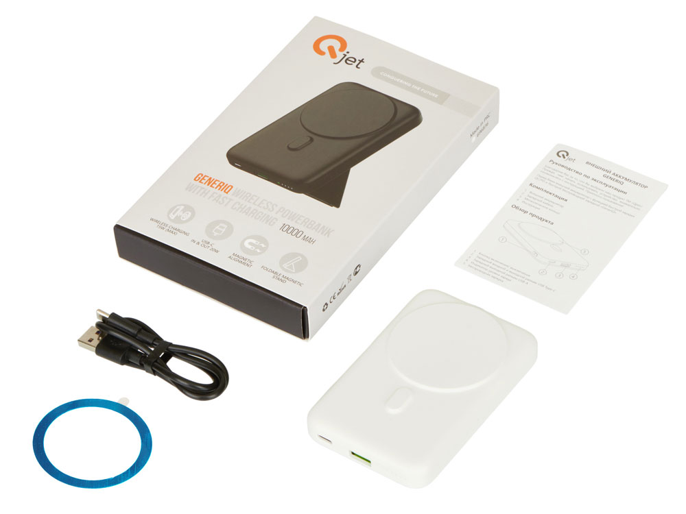 Внешний беспроводной аккумулятор GenerIQ, 10000 мАч, белый Внешний беспроводной аккумулятор GenerIQ, 10000 мАч, белый