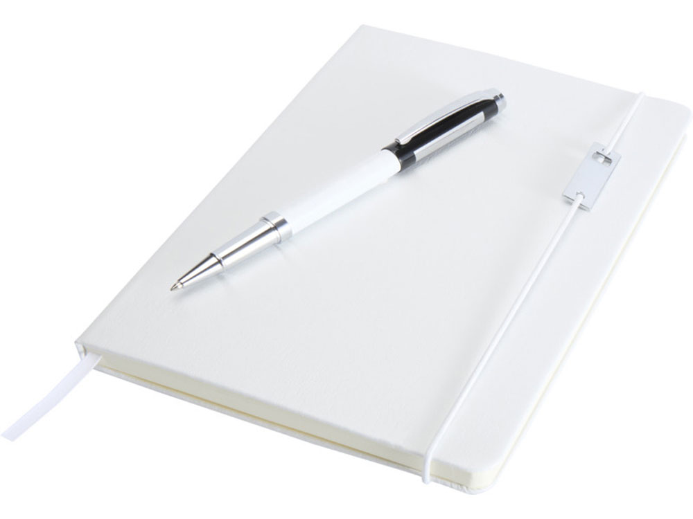 Набор Legato Elegance из блокнота формата А5 в твердой обложке и ручки-роллера, белый/черный