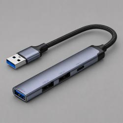 USB-хаб USB-A 3.0 + 2xUSB-A 2.0 + USB-C, серый, Deppa USB-хаб USB-A 3.0 + 2xUSB-A 2.0 + USB-C, серый, Deppa