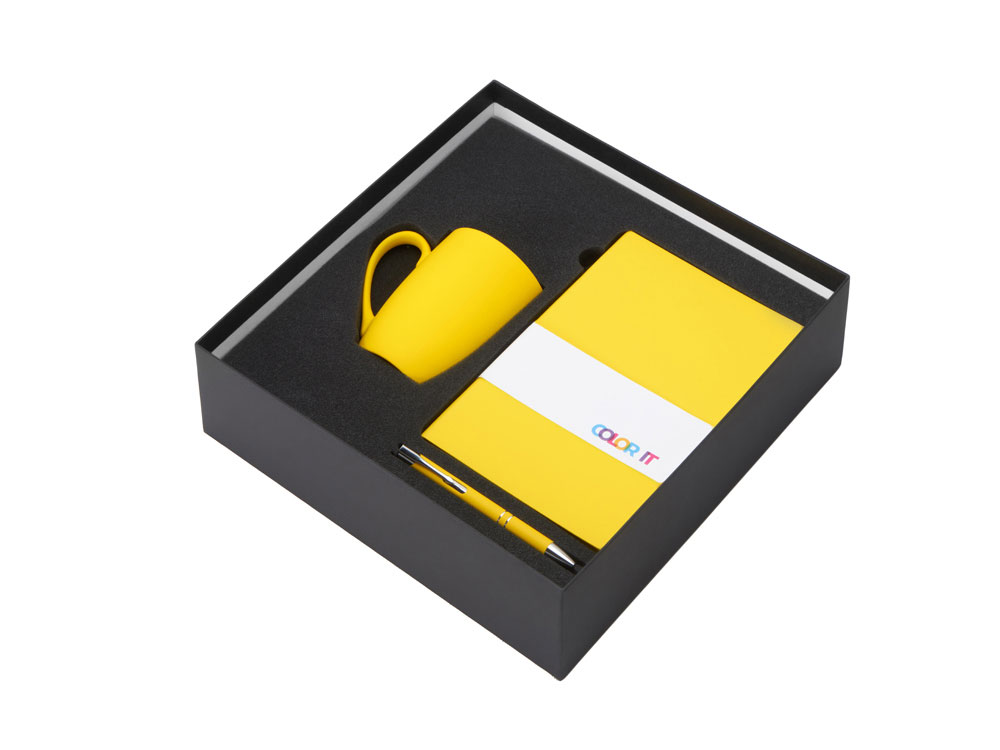 Подарочный набор с блокнотом С1, металлической ручкой и кружкой, желтый