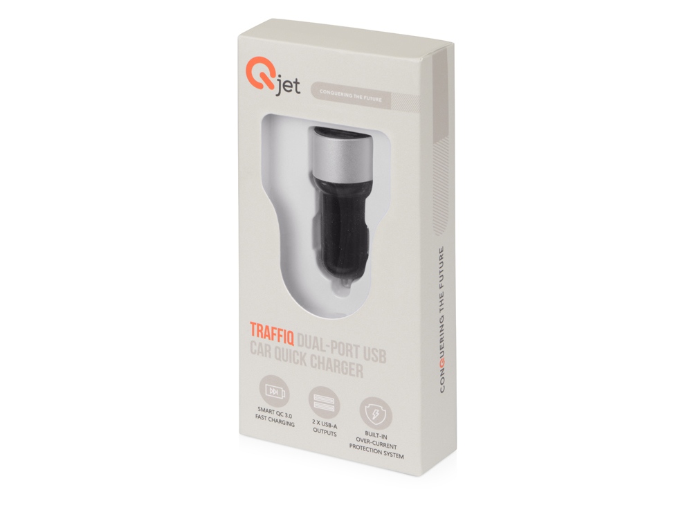 Адаптер автомобильный USB с функцией быстрой зарядки QC 3.0 TraffIQ, черный/серебристый