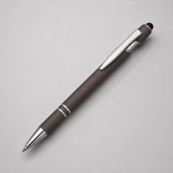 Ручка металлическая soft-touch шариковая со стилусом Sway, серый/серебристый Ручка металлическая soft-touch шариковая со стилусом Sway, серый/серебристый