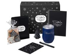 Подарочный набор c термокружкой, блокнотом, ручкой и свечкой, темно - синий