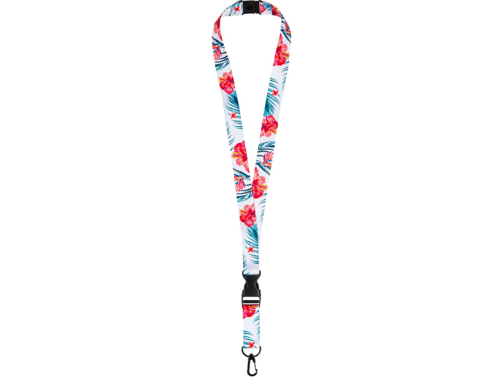 Ланъярд 2 см под сублимацию с карабином, межуровневым замком и замком обрыва, черный