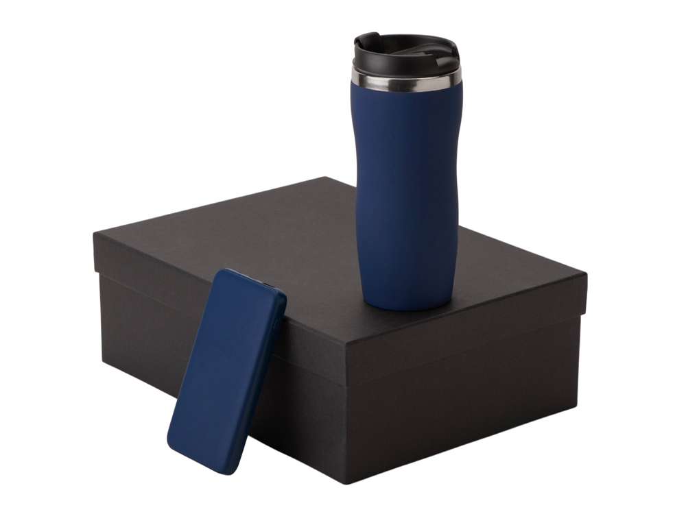 Подарочный набор c термокружкой С1 и повербанком С2, темно-синий