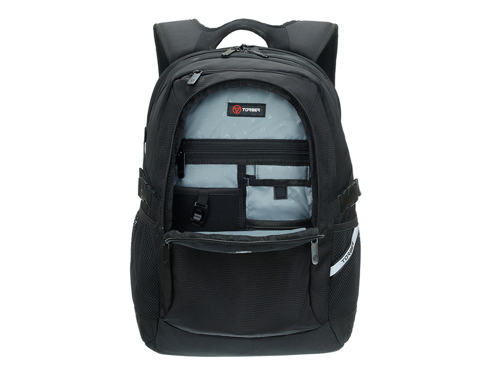 Рюкзак TORBER МЕГАПОЛИС с отделением для ноутбука 16, чёрный, полиэстер, 47 х 34 x 28 см