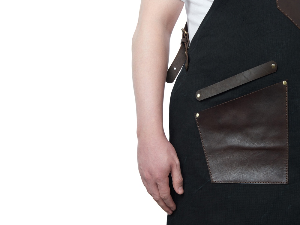 Фартук из канваса с ремнями из натуральной кожи, материал: канвас смесовый, плотность 450 гр/м, натуральная кожа КРС, цвет черный, коричневый темный