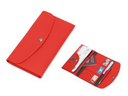 Органайзер для документов на кнопке с отделением для купюр и ручки, упаковка в индивидуальный пакет, красный/серый