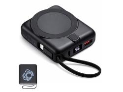 Магнитный беспроводной внешний аккумулятор c подсветкой лого Энчант, 10000 мАч, черный