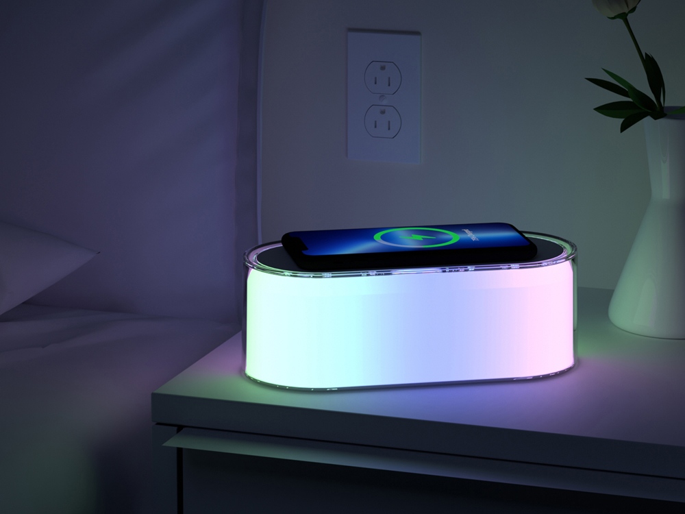 Ночник с беспроводной зарядкой и RGB подсветкой Miracle, 15 Вт, белый