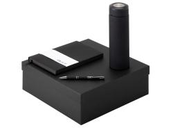 Подарочный набор с блокнотом С1, металлической ручкой и термосом, черный