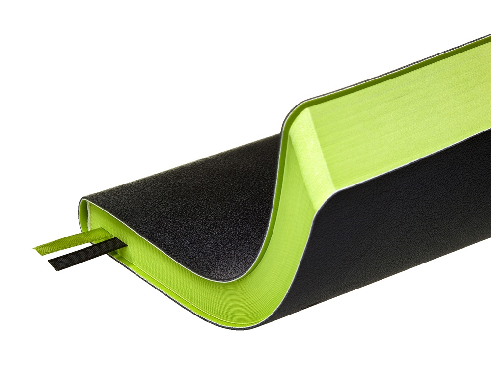 Ежедневник А5 датированный Boston 2026, черный с салатовым обрезом