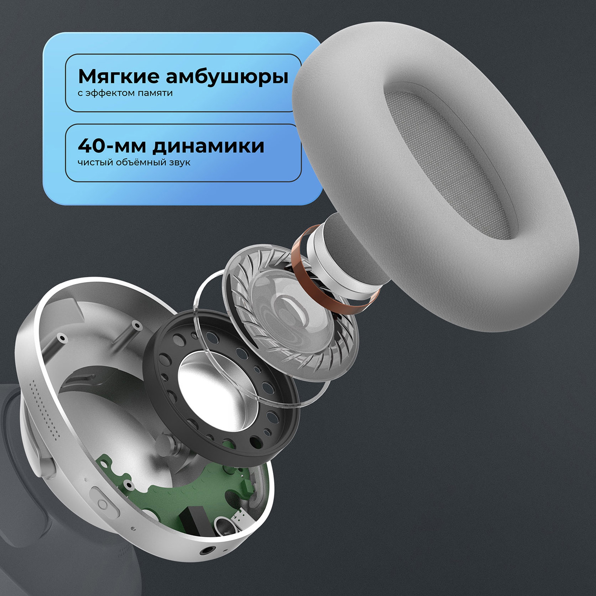 Беспроводные накладные наушники Stereo Ultra ANC, BT 5.4, ANC/ENC, 500мАч, серебристый, Deppa