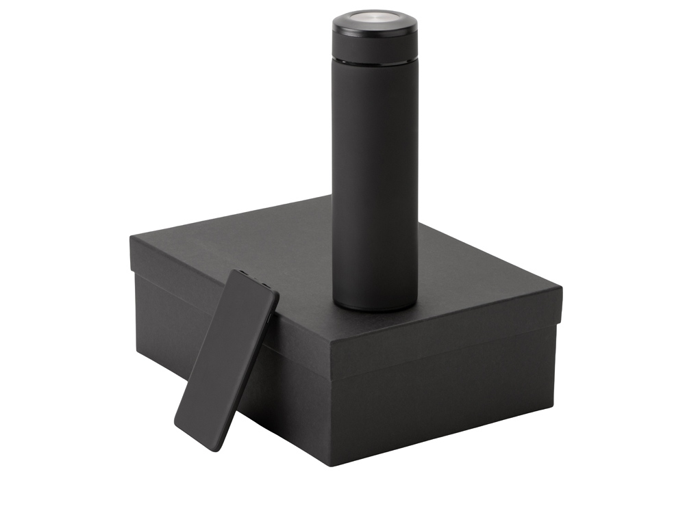 Подарочный набор с термосом и повербанком С1, черный Подарочный набор с термосом и повербанком С1, черный