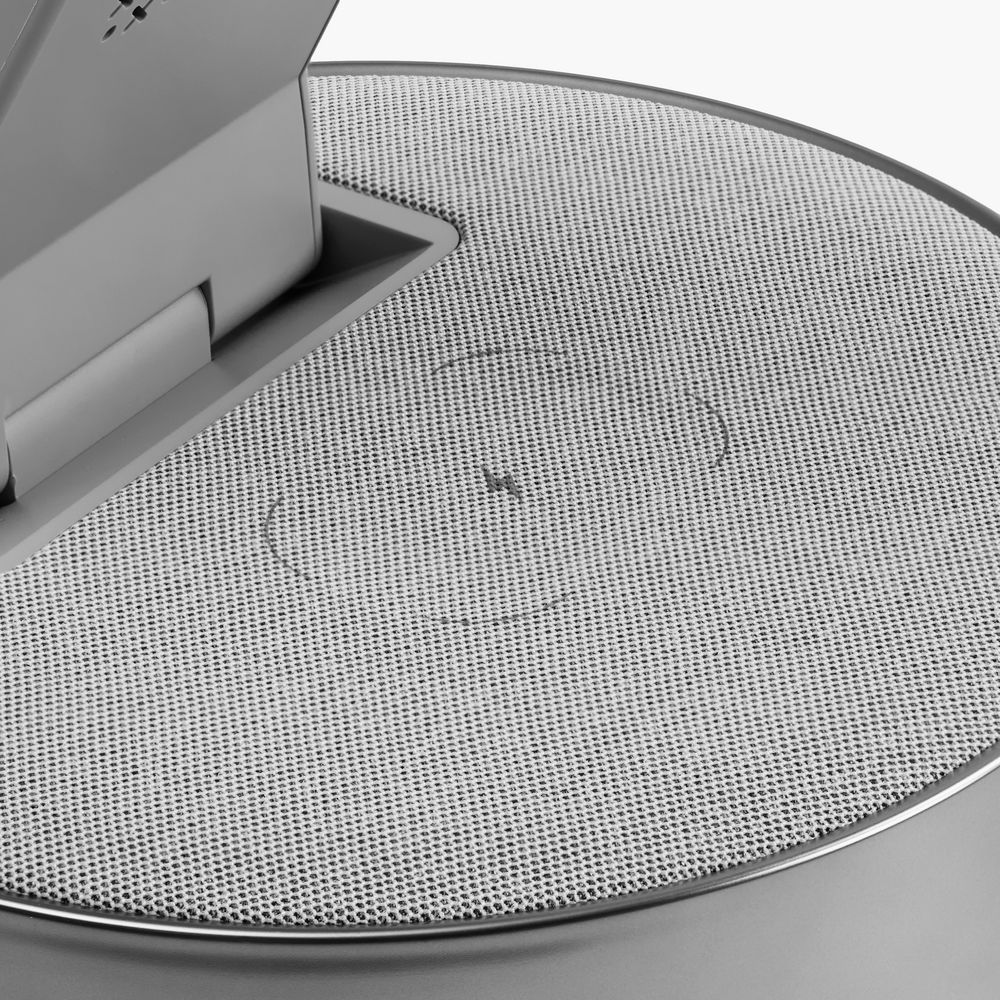 Bluetooth-колонка с беспроводной зарядкой и часами netEnergy, серая Bluetooth-колонка с беспроводной зарядкой и часами netEnergy, серая