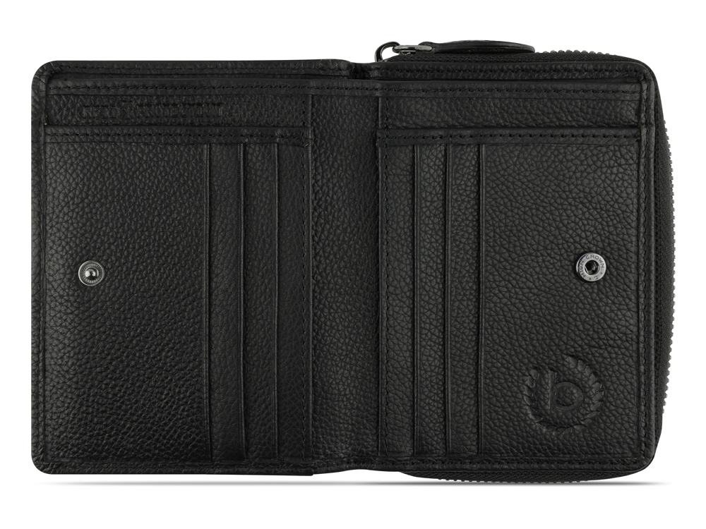 Кошелёк женский BUGATTI Bella, с RFID защитой, чёрный, воловья кожа/полиэстер, 12х2,5х9,5 см