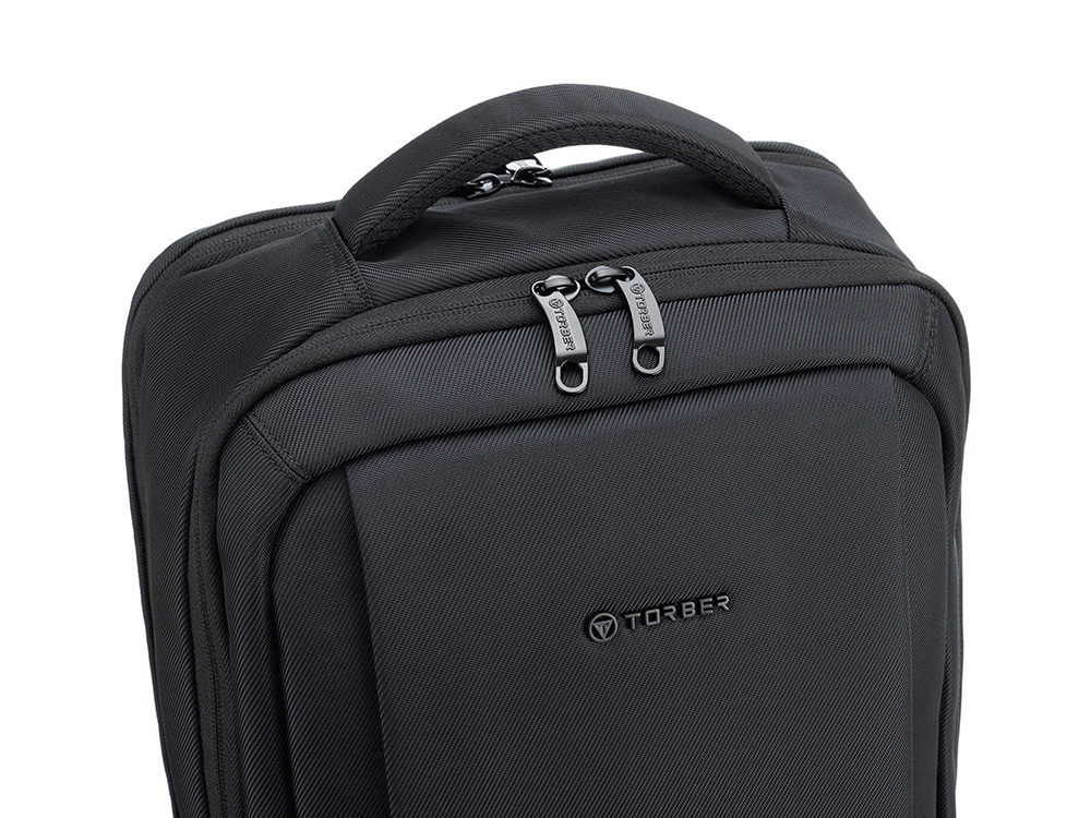 Рюкзак TORBER ВОЯЖ c отделением для ноутбука 17'', черный, полиэстер 900D, 31х17х44 см, 18 л