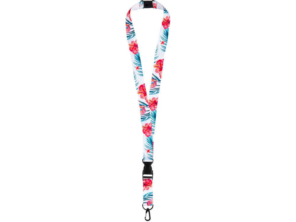 Ланъярд 2 см под сублимацию с карабином, межуровневым замком и замком обрыва, черный