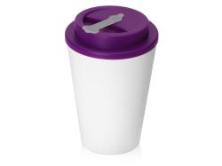Пластиковый стакан Take away с двойными стенками и крышкой с силиконовым клапаном, 350 мл, белый/фиолетовый